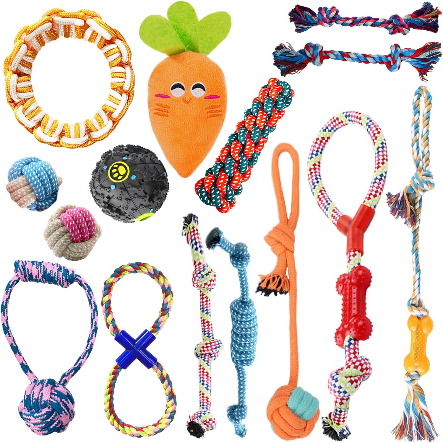 YCXXKJ Dog Rope Toys,15 Pack Dog Toy Set with Dog Chew Toys, Cotton Puppy Teething Chew Toy, Interactive Tug of War Rope Toys for Medium…