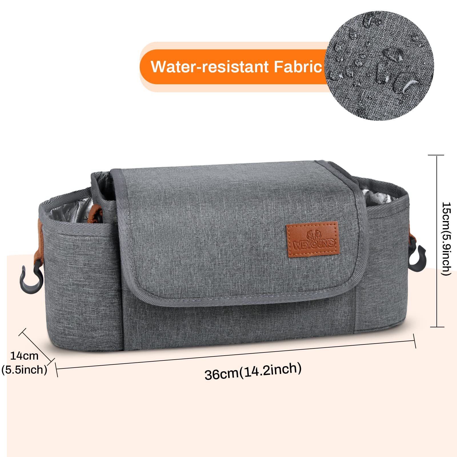 KTMOUW Sac de Rangement pour Poussette Universel Bébé Sac Organisateur Poussette Sac Landau Grande Capacité avec Bandoulière pour Couches Biberons Jouets Lingettes