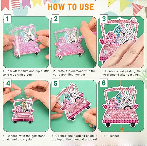 Miniatura 4 de YUNVI 6 piezas de pinturas de diamantes, atrapasoles adornos para árbol de Pascua, pinturas de diamantes 3D, campanillas de viento, pinturas de