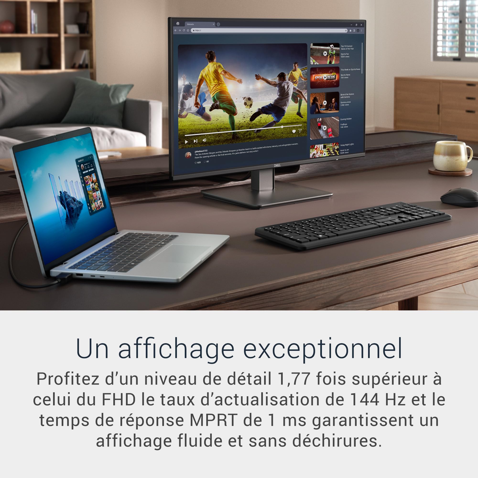 Dell 27 Écran PC - SE2726D, QHD (2560x1440), 144Hz, IPS, 1ms MPRT, AMD FreeSync, 99% sRGB, VESA (100x100mm), DisplayPort, HDMI, Garantie 3 Ans, Noir
