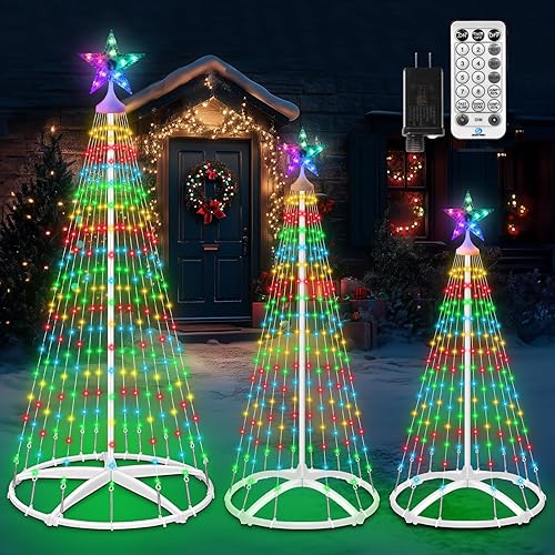 Miniatura 1 de Paquete de 3 luces de árbol de Navidad de 4 pies 5 pies y 6 pies, espectáculo de luz regulable con 8 modos de control remoto, luces artificiales