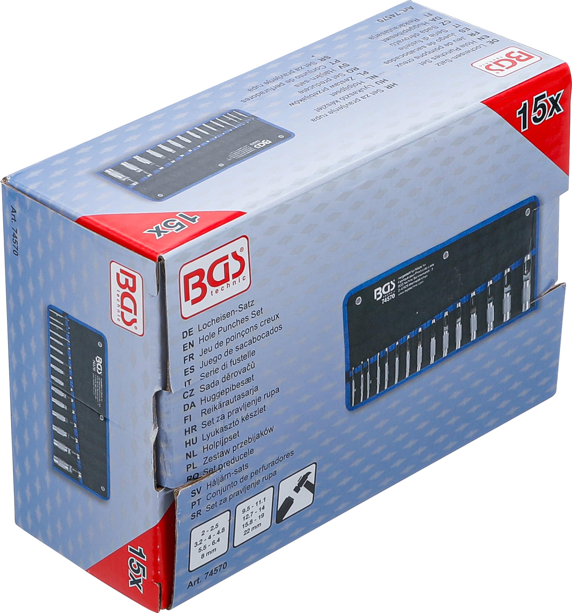 BGS 74570 | Juego de sacabocados | 2-22 mm | 15 piezas