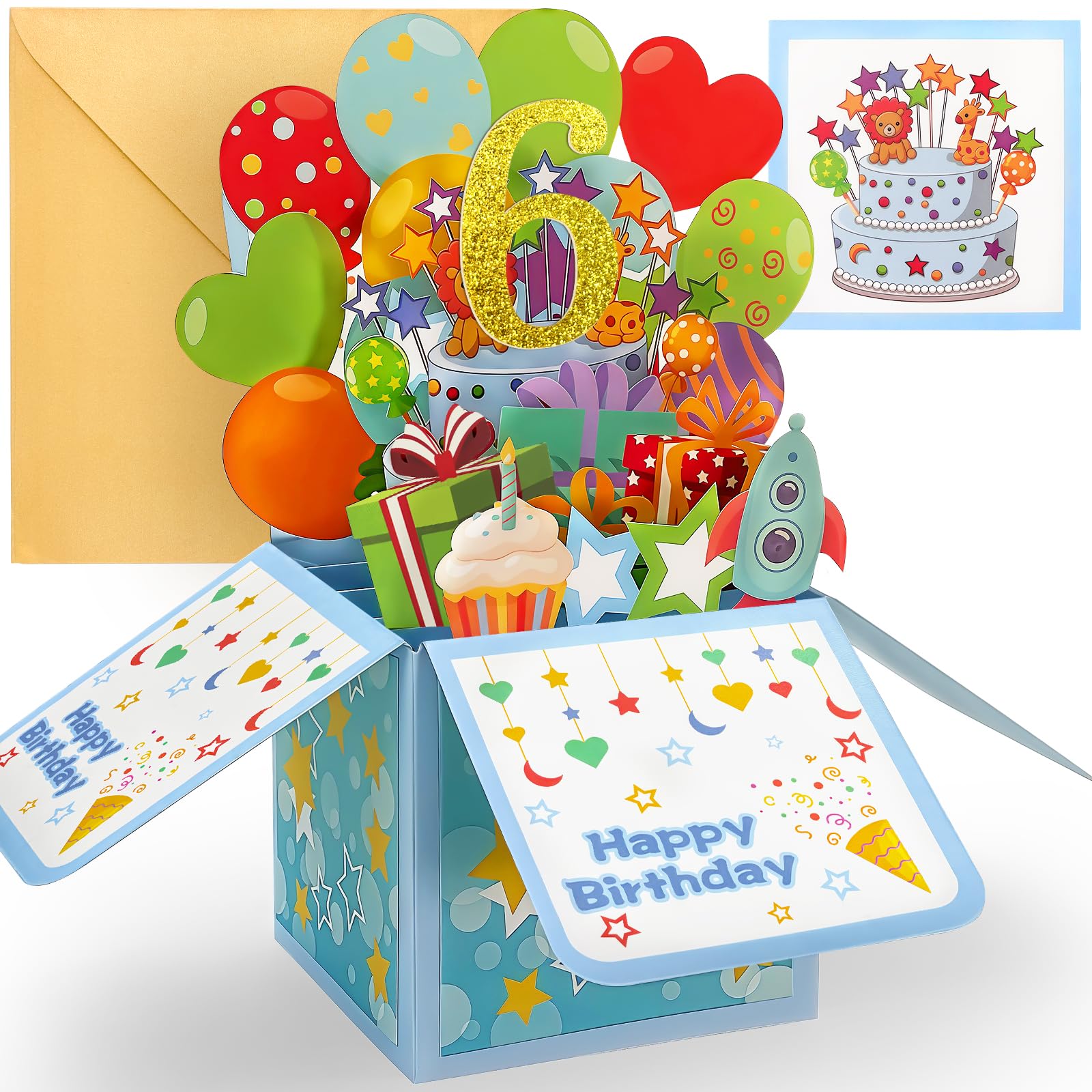 YianHien 6th Birthday Card Boy, Pop Up 6 Birthday Card for Grandson Nephew Son, 6 Year Old Boy Gifts Birthday Decorations