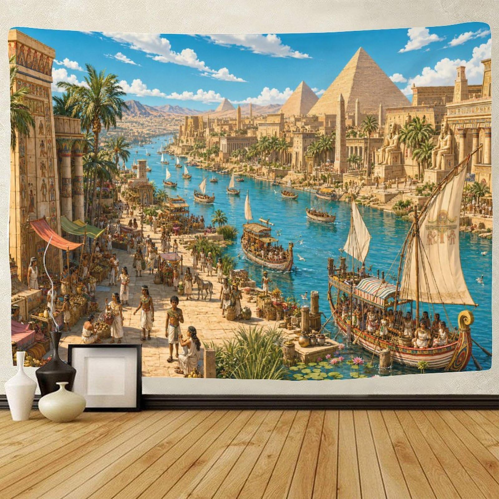 ASDFGHJKLZA The Nile River in Ancient Egypt Tapestry for Bedroom Wall Hanging Decor 3D Print Pyramid Tapestries Poster Home Decoration Living Room College Dorm 100cmx150cm