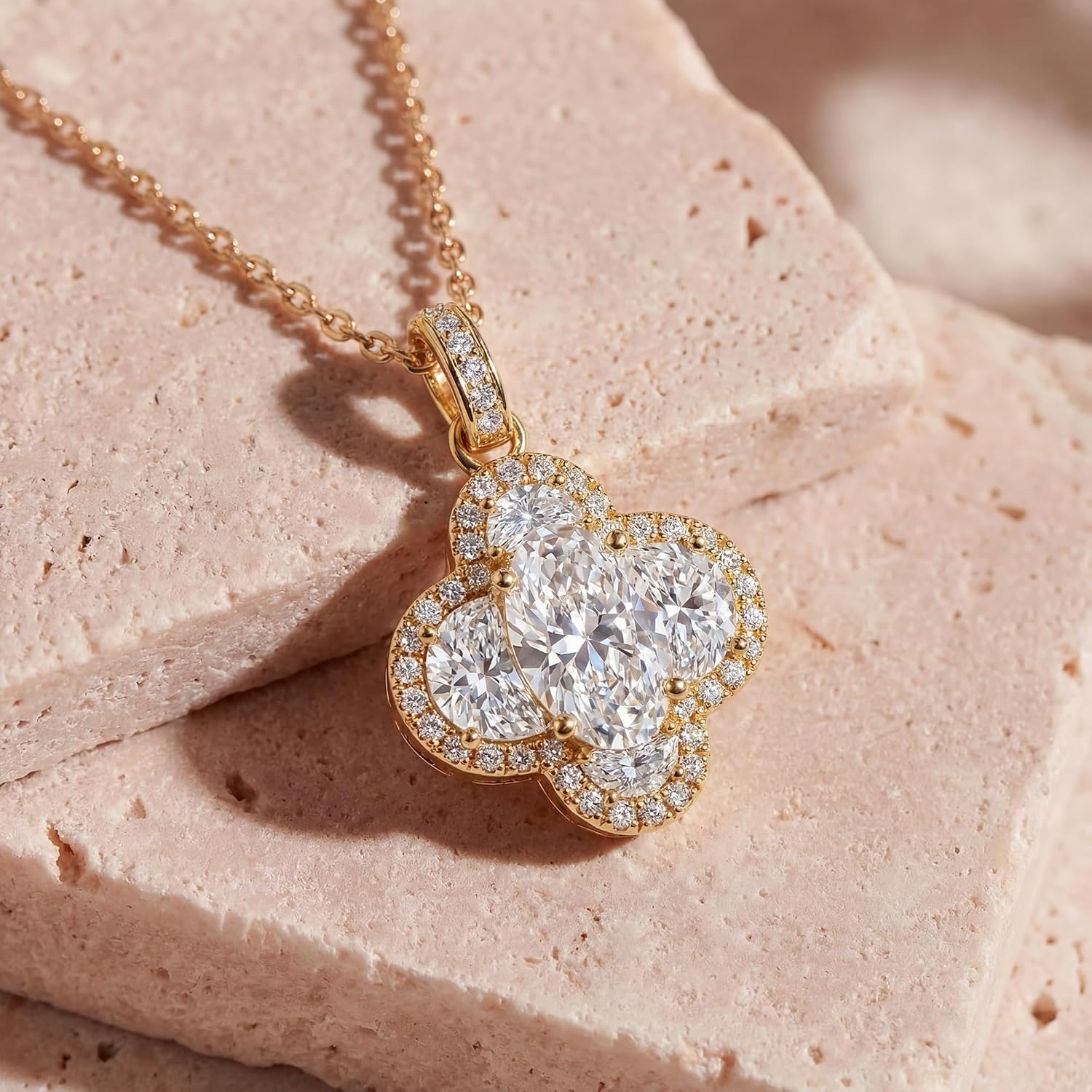 Fettero Christmas Necklace for Women Trendy 14K Gold Plated Dainty Diamond Necklace Charm CZ Clover Star Pendant Necklaces Simple Jewelry Gold Necklace for Women - Image 4