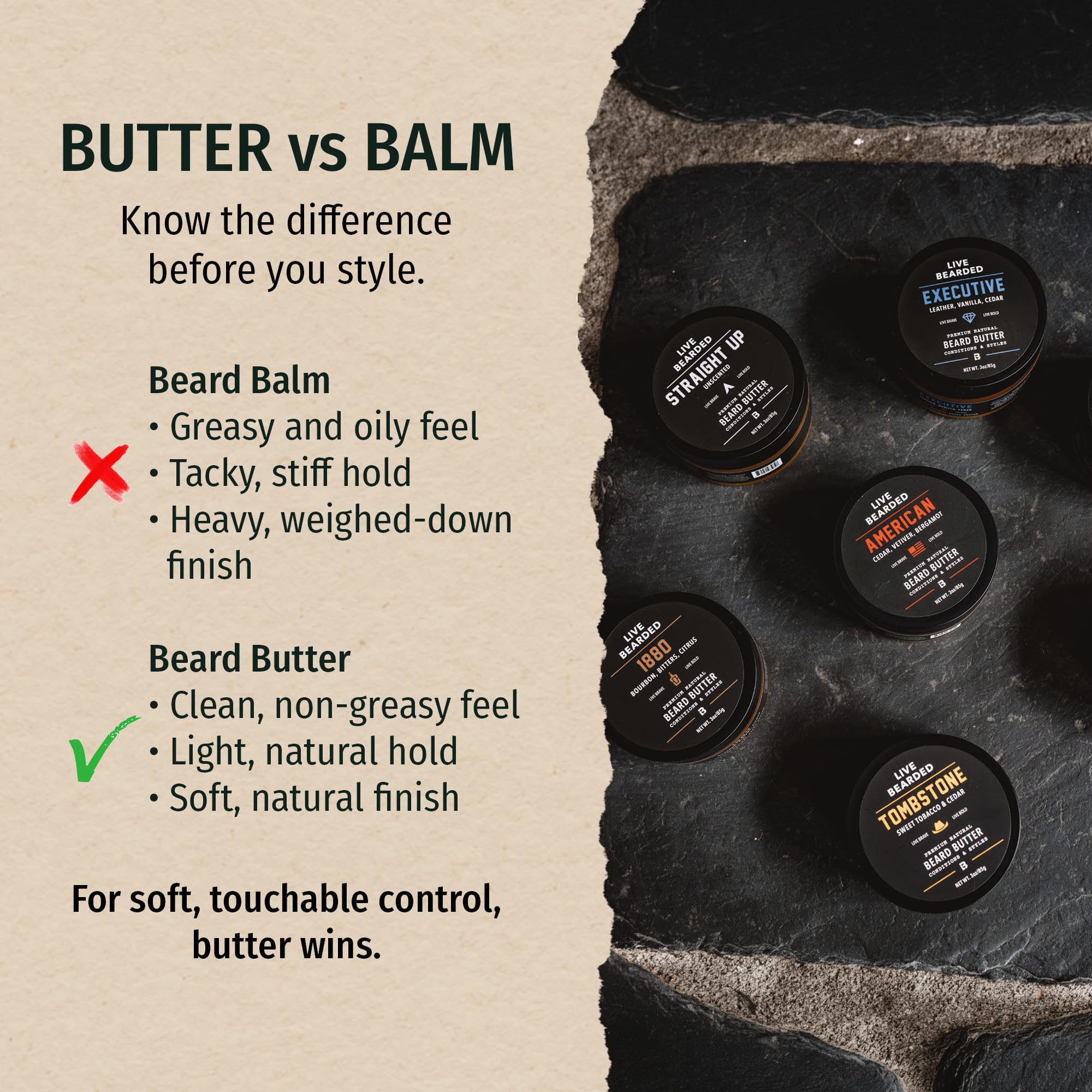 Bartbutter | Live Bearded Made in USA | Alle natürliche Bartbutter (Leder, Zeder, Vanille - Die Exekutive)