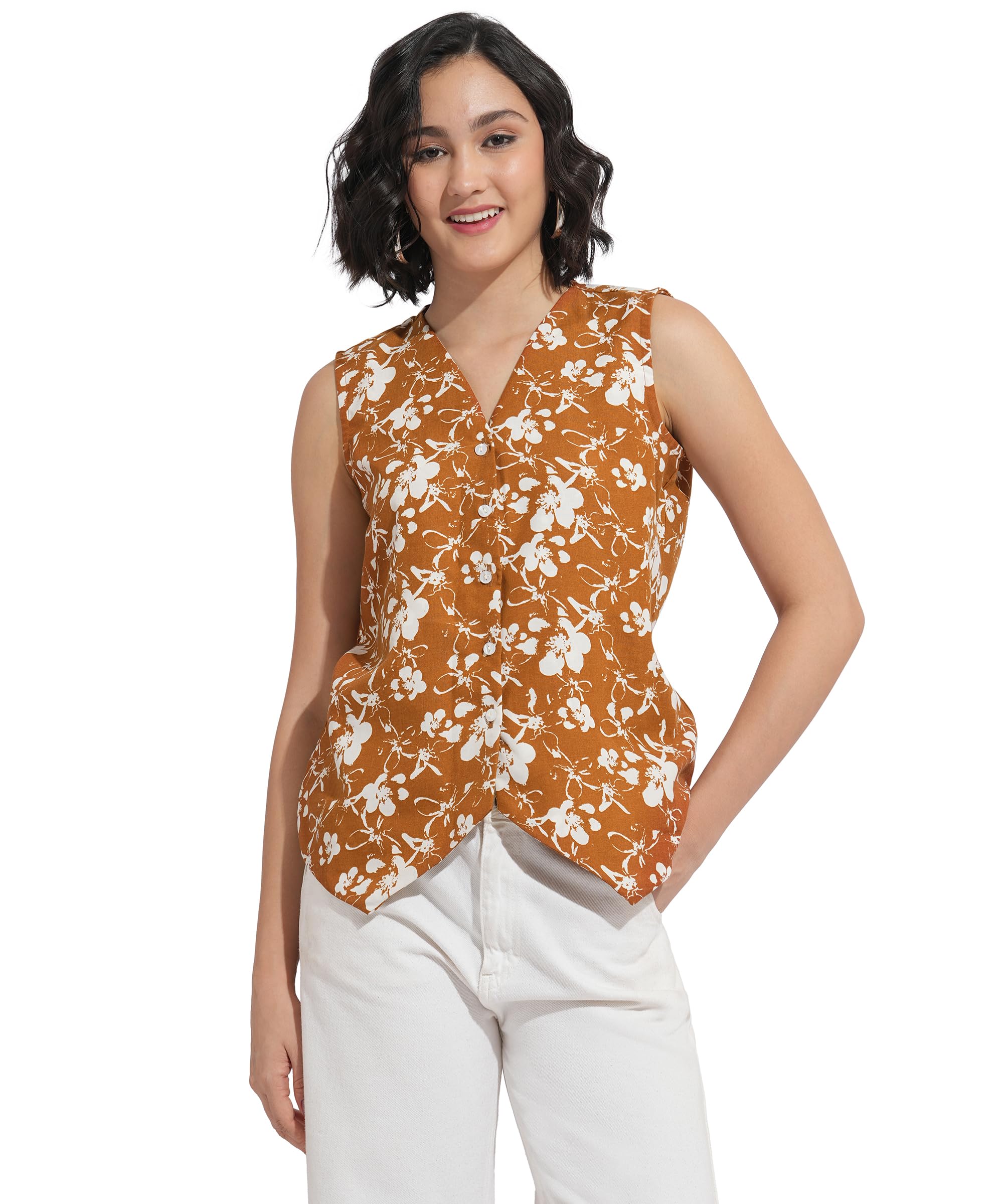 Women's Printed Linen Waistcoat