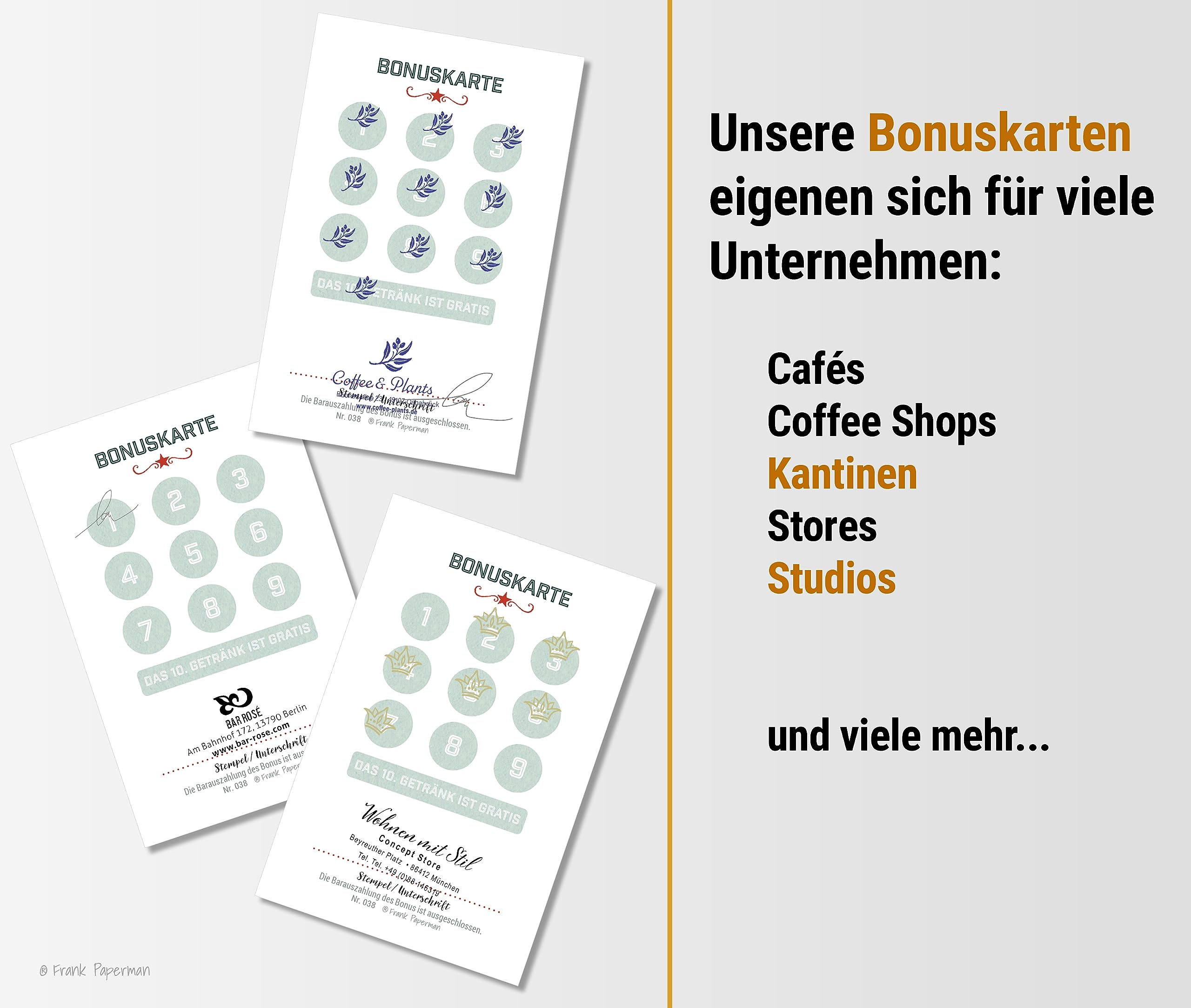 500 tarjetas de bono para café, restaurante, panadería, café, regalo, fidelidad