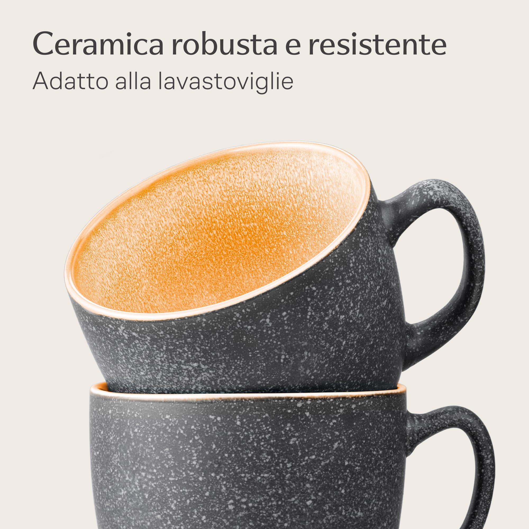 Cosumy Set di 4 Tazze da Caffè - 350ml Tazze in Ceramica – Gres Spesso con Smalto Reattivo Artigianale – Mantiene il Calore a Lungo (Giallo)