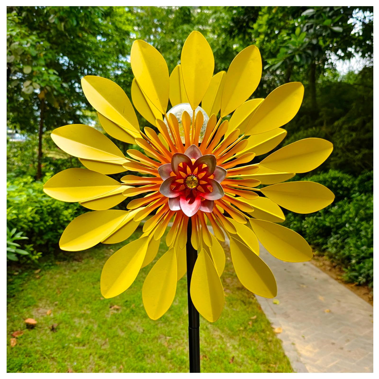 Girandole A Vento Da Cantiere, Girandole A Vento 190x42cm,Sfera Di Vetro Ad Energia Solare Con Cinetica Cortile Della Girandola Del Vento,Yellow