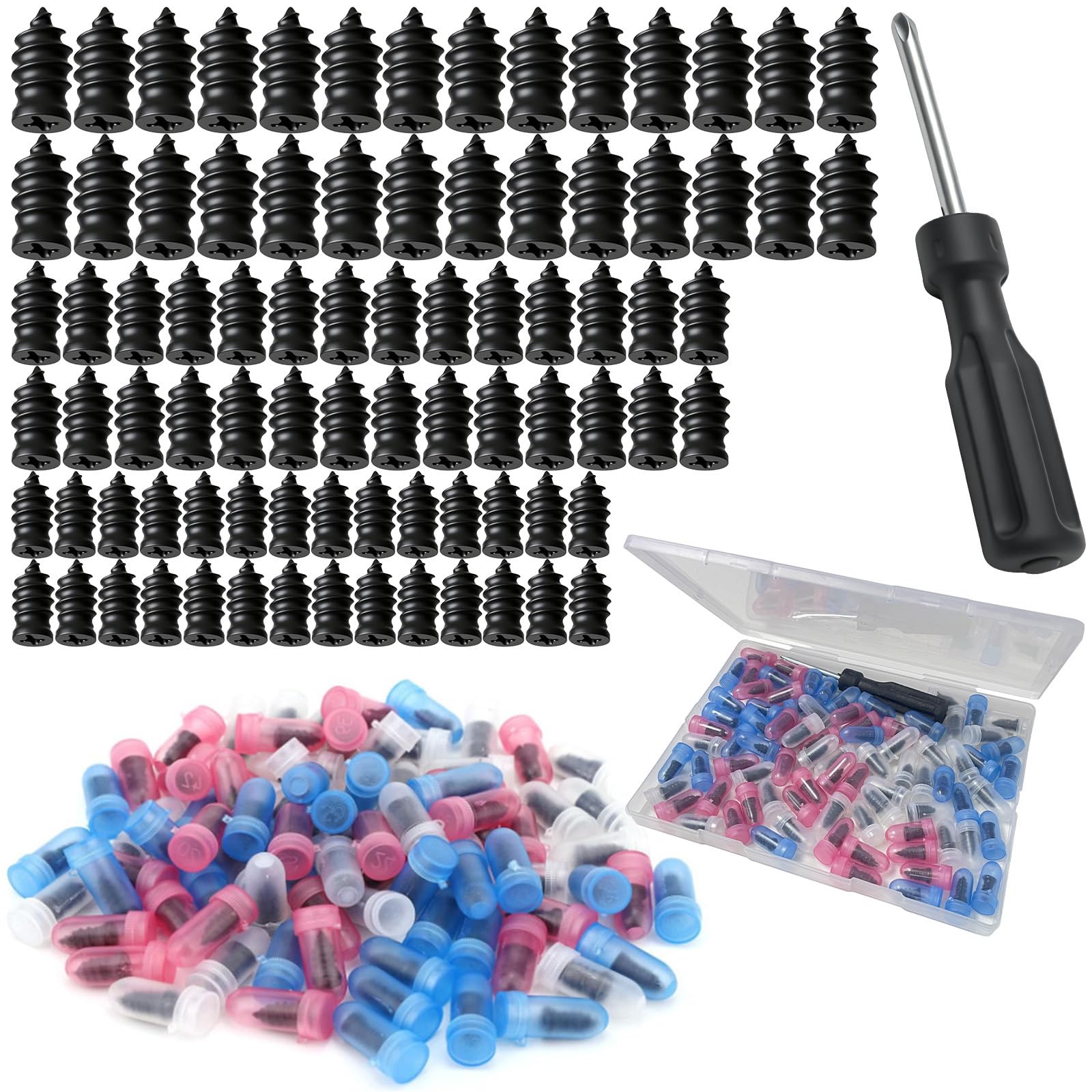 NlsqUK 85 PCS Tyre Repair Screws, Tyre Repair Kit 3 Sizes Screws with 1 Screwdriver for Fast Repairing, Car Tyre Puncture Repair Kit for Motorcycle Truck Tractor
