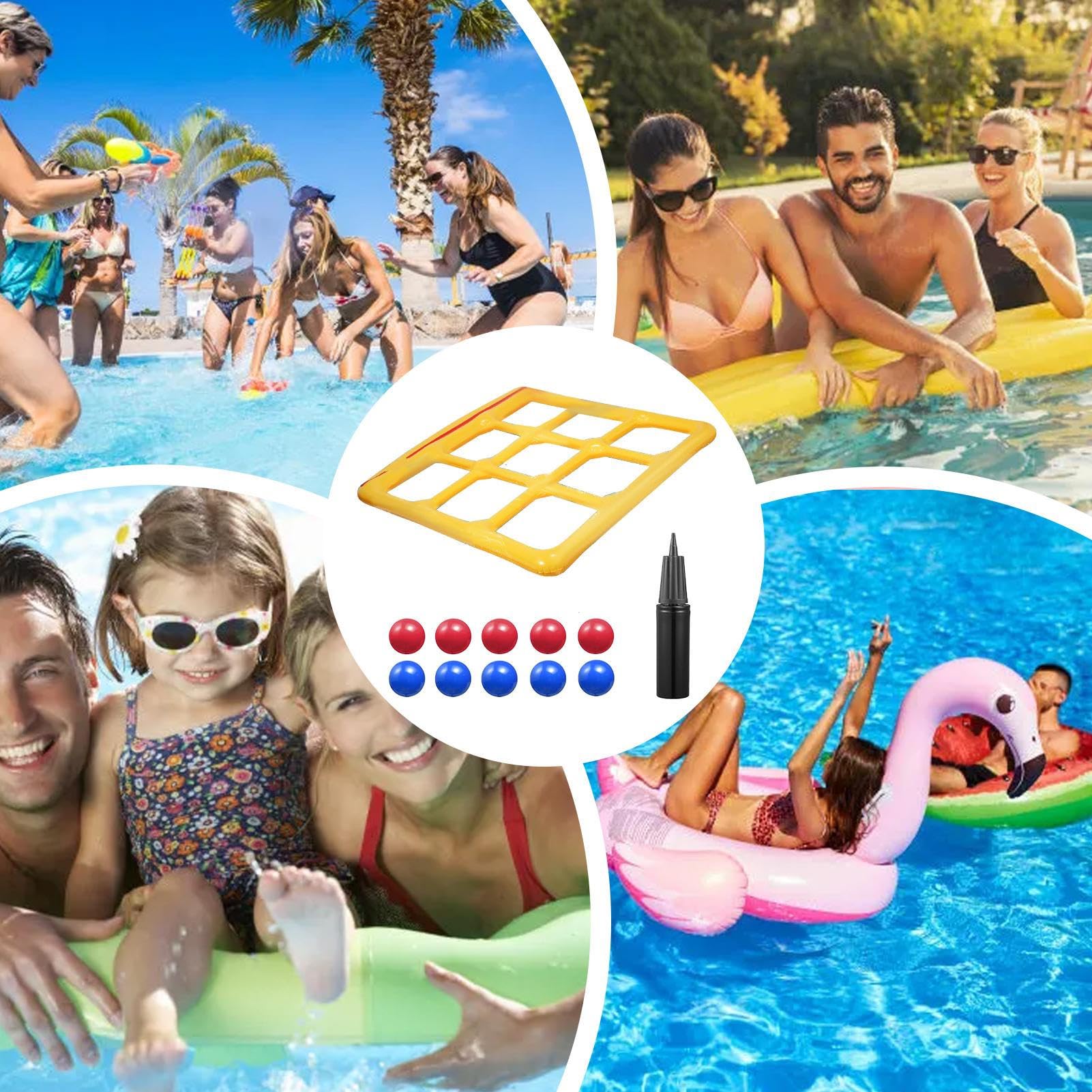 Jeu De Piscine Gonflable Morpion avec 10 Balles pour 2-10 Joueurs Adultes Enfants