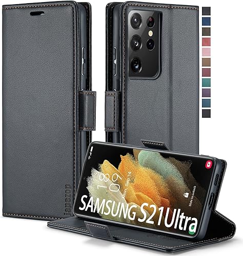 Miniatura 10 de Funda para Samsung Galaxy S21 Ultra, Galaxy S21 Ultra con bloqueo RFID, tarjetero y función atril magnético, funda de cuero tipo cartera con tapa