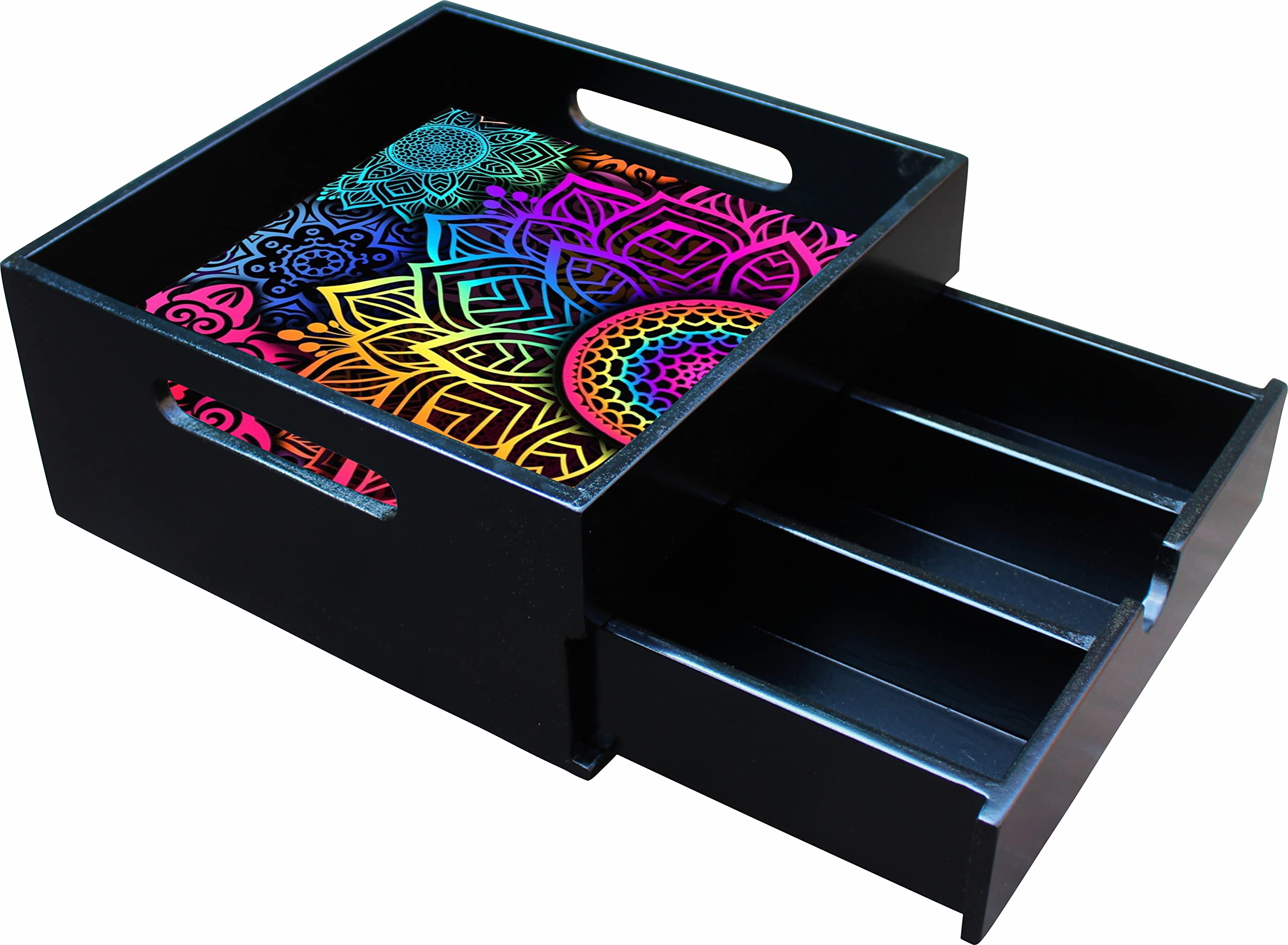 Enigmatic Woodworks Wooden Square Tray With DrawerISmall Sturdy Serving Tea Breakfast Kitchen Bedroom Platter With HandleIStore Spoon Knife Fork Napkin Tea Sugar Milk SachetsISize 8"X8"X4"IBlack-Cfr (B09SHVMB28) Amazon Price History, Amazon Price Tracker
