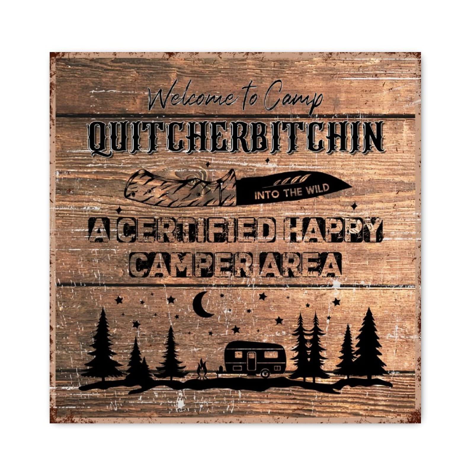 Panneau en bois Welcome to Camp Quitcherbitchin impression déco vintage 30cm