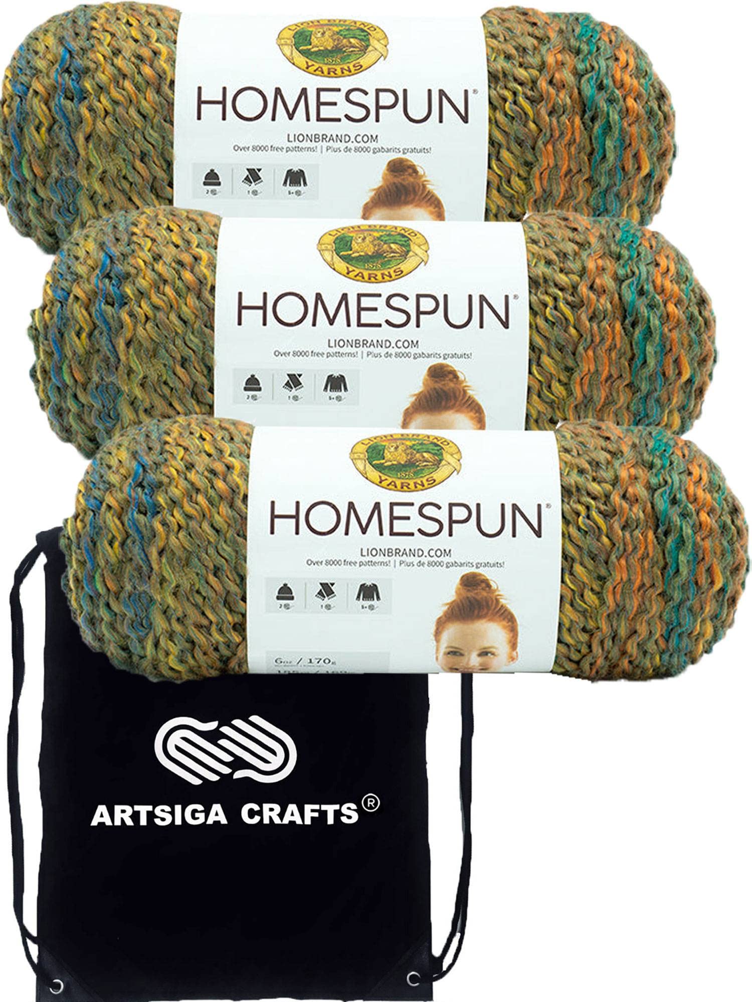 Lion Brand Homespun Painted Desert 790-407 (3 Knäuel – gleiche Farbmenge) Chunky Bulky #5 Acrylgarn zum Häkeln und Stricken, mit Projekttasche