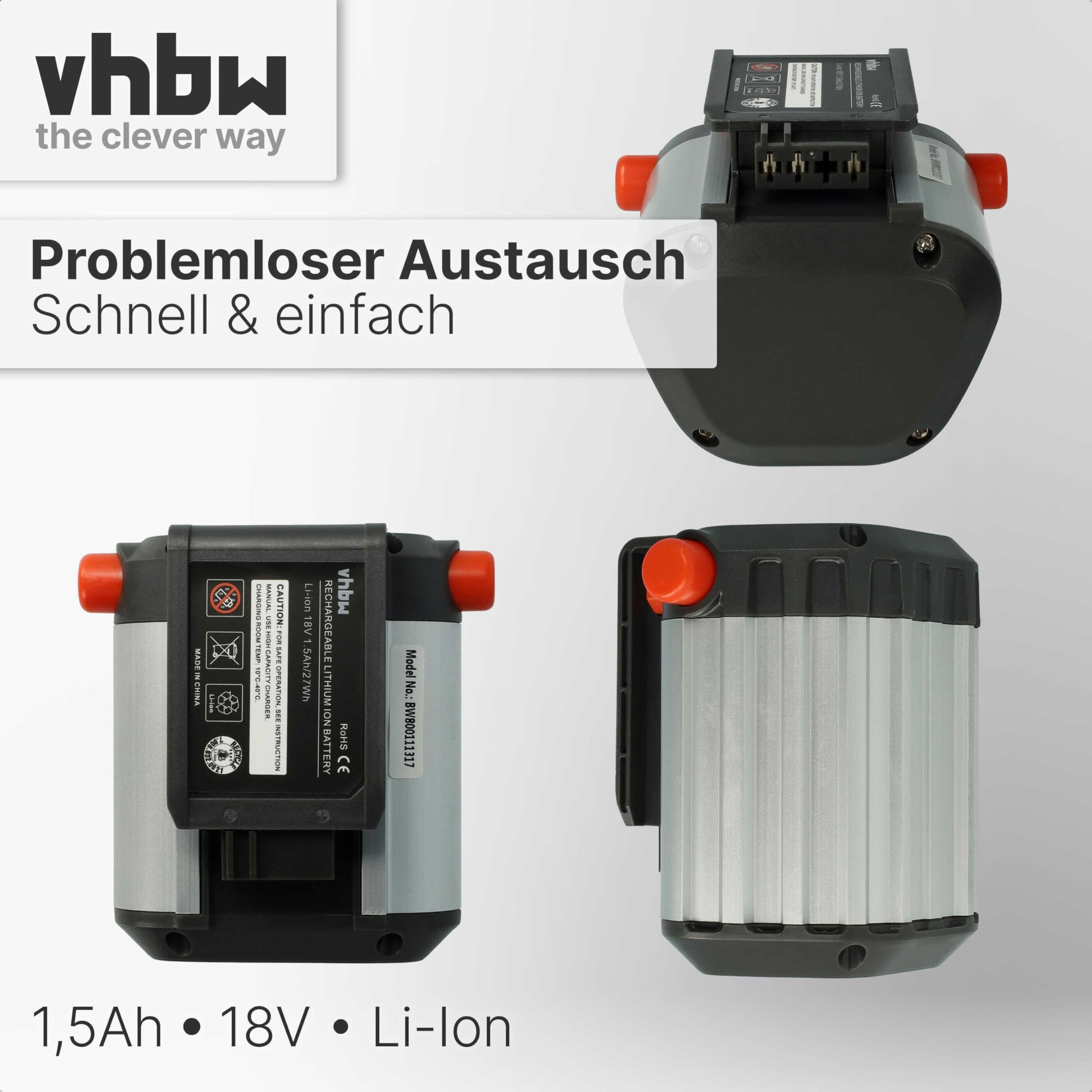 vhbw akumulator pasujący do kosiarki akumulatorowej Gardena PowerMax Li-18/32 i Allround dmuchawy AccuJet Li-18 jak BLi-18 (9840-20, 9839-20) - (Li-Ion, 1500 mAh, 18 V)