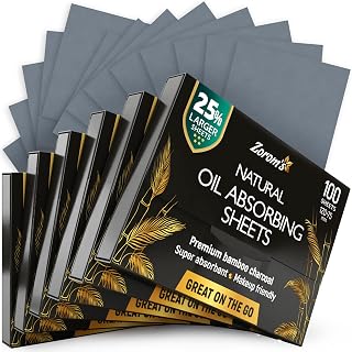 Zorom's Bamboo Charcoal Oil Blotting Sheets for Oily Skin - 25% Larger Makeup Friendly Face Blotters, 6Pk 600 Sheets Easy Dispense