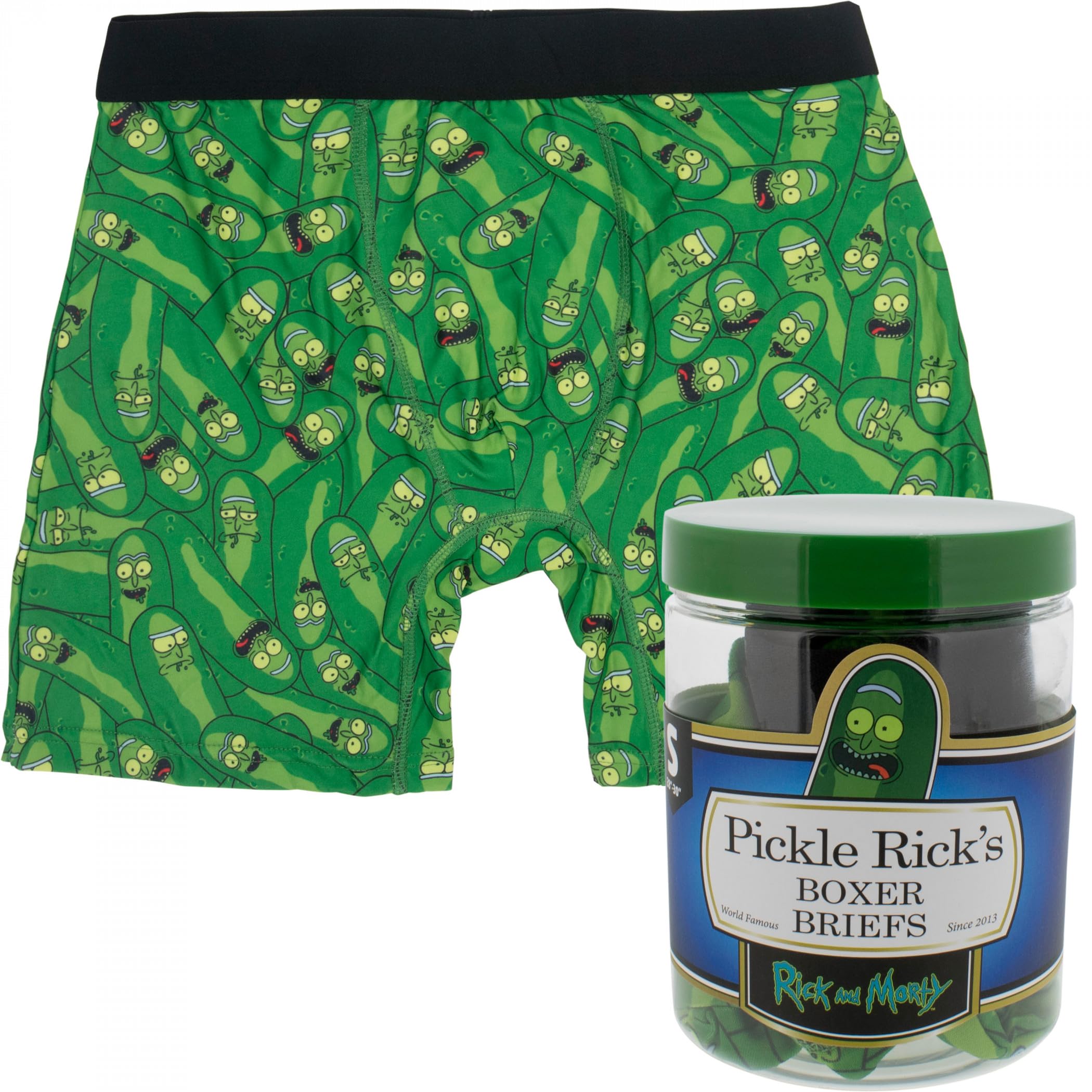 Coco Brands Rick and Morty Pickle Rick Collage Men's Boxer Briefs in Pickle Jar (UK, Alpha, L, Regular, Regular) Green