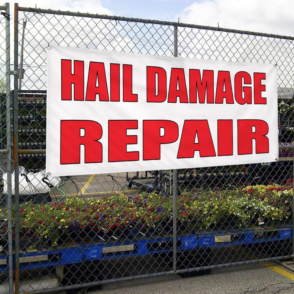 Vinyl Banner Sign Hail Damage Repair Auto Body Shop Car Repair Style U Outdoor White - 24inx60in, 4 Grommets, One Banner