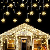 Vista 1 de weillsnow Decoraciones de Navidad, 360 luces LED de carámbano con copo de nieve, 29.5 pies, 72 gotas de luz de carámbano con 8 modos, tira de luces