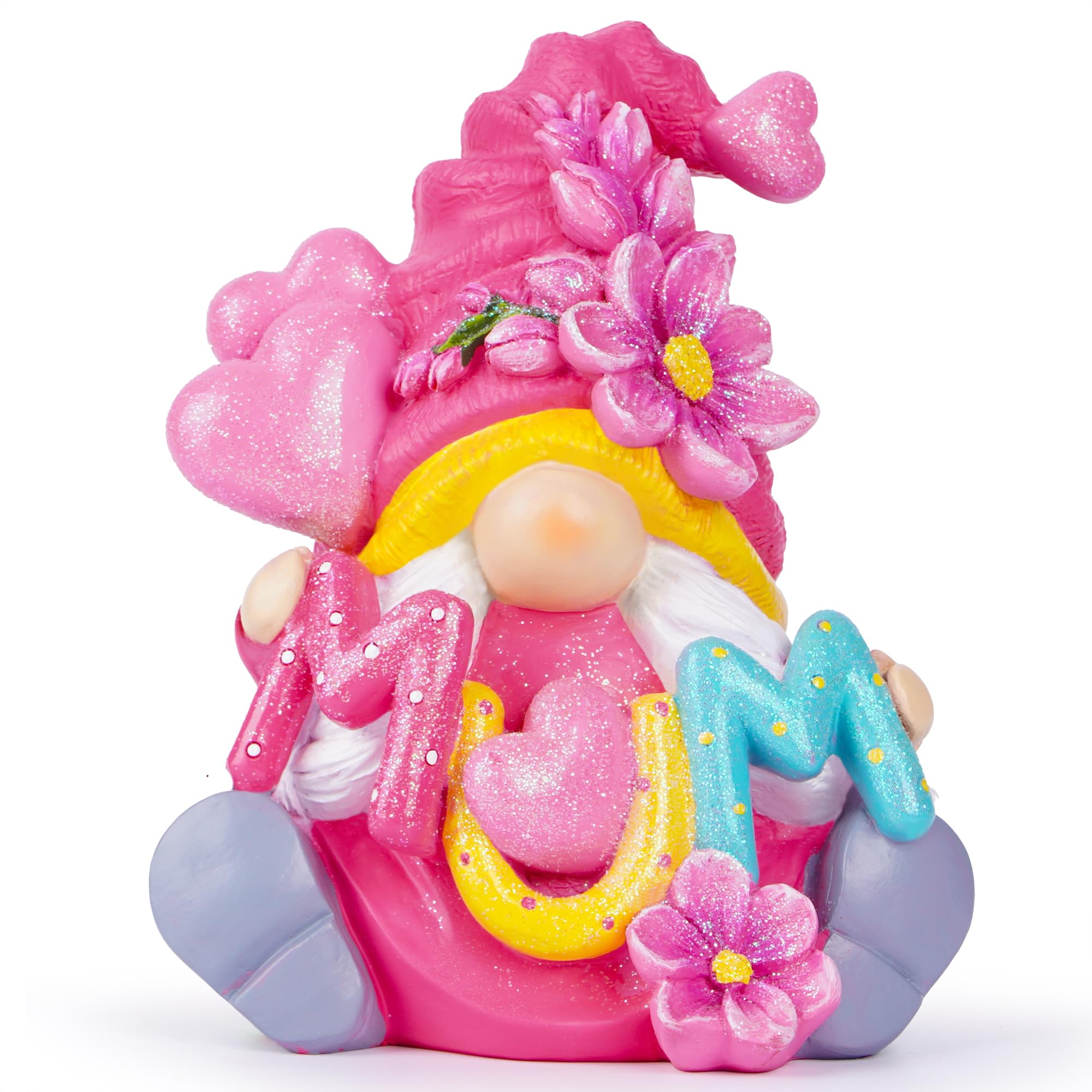 Hodao Heartwarming Handcrafted Resin Mother's Day Dwarf Gnomes Decorations, Exquisite Heart Design, Home Décor A Must-Have (Pink)