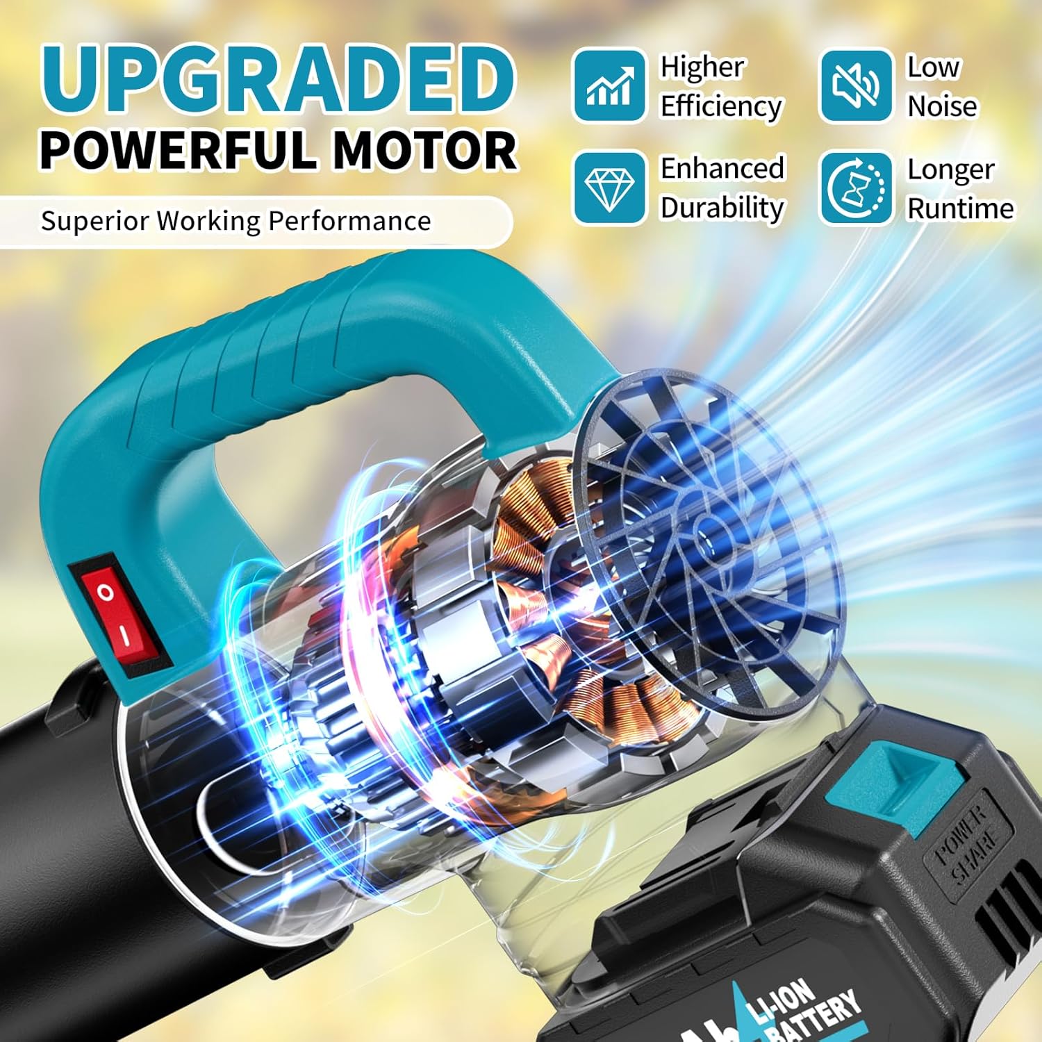 FULLYEA Electric Leaf Blower Cordless with 2 x 4.0Ah Battery and Charger, 21V Battery Powered Cordless Leaf Blower with 3 Tubes, Lightweight Handheld Small Blower for Lawn Care, Patio, Yard(Blue)