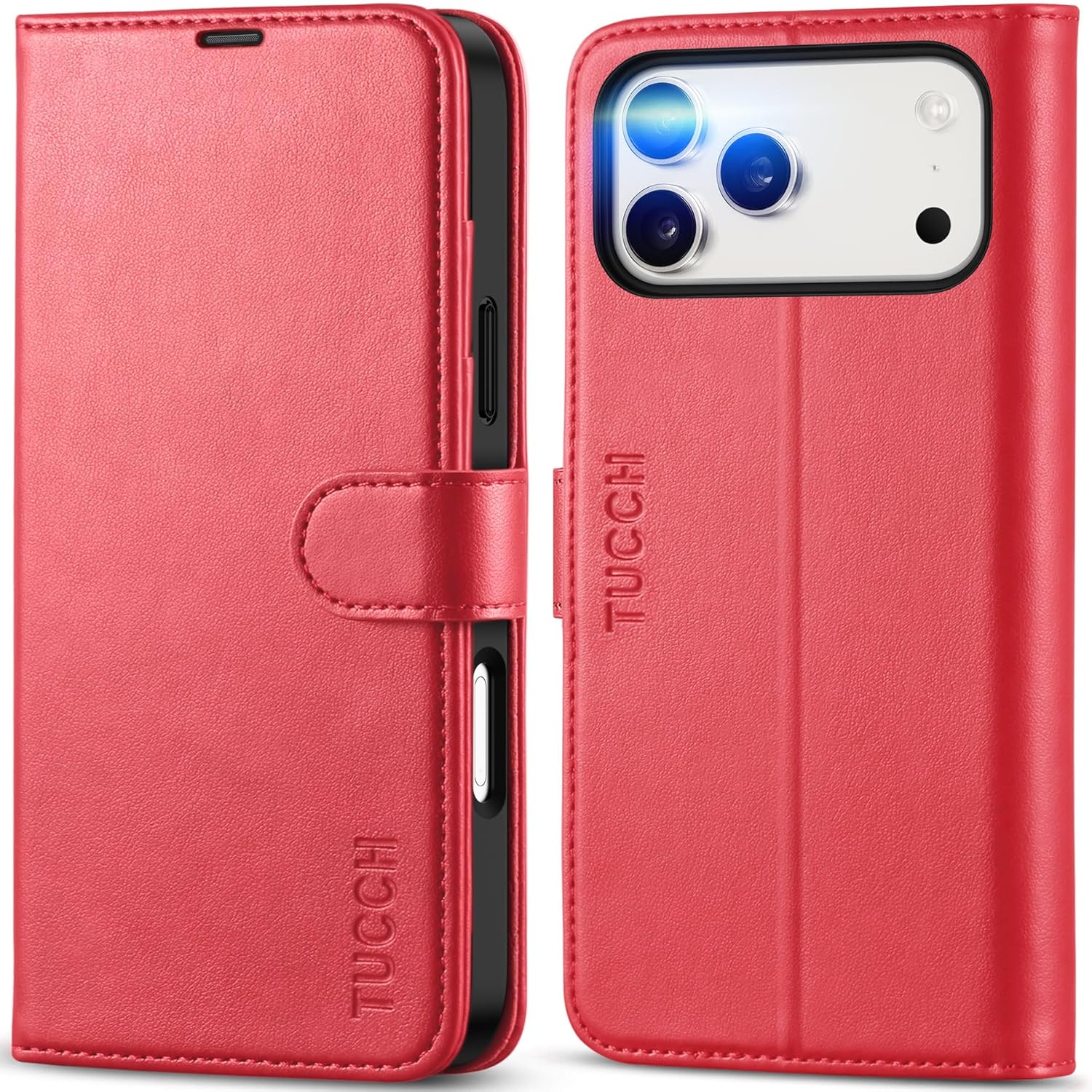 tucch wallet case for iphone 17 pro max (6.9-inch) 2025, rfid blocking 4 card slots | kickstand | magnetic closure | pu leather | shockproof tpu shell | protective flip folio cover | red