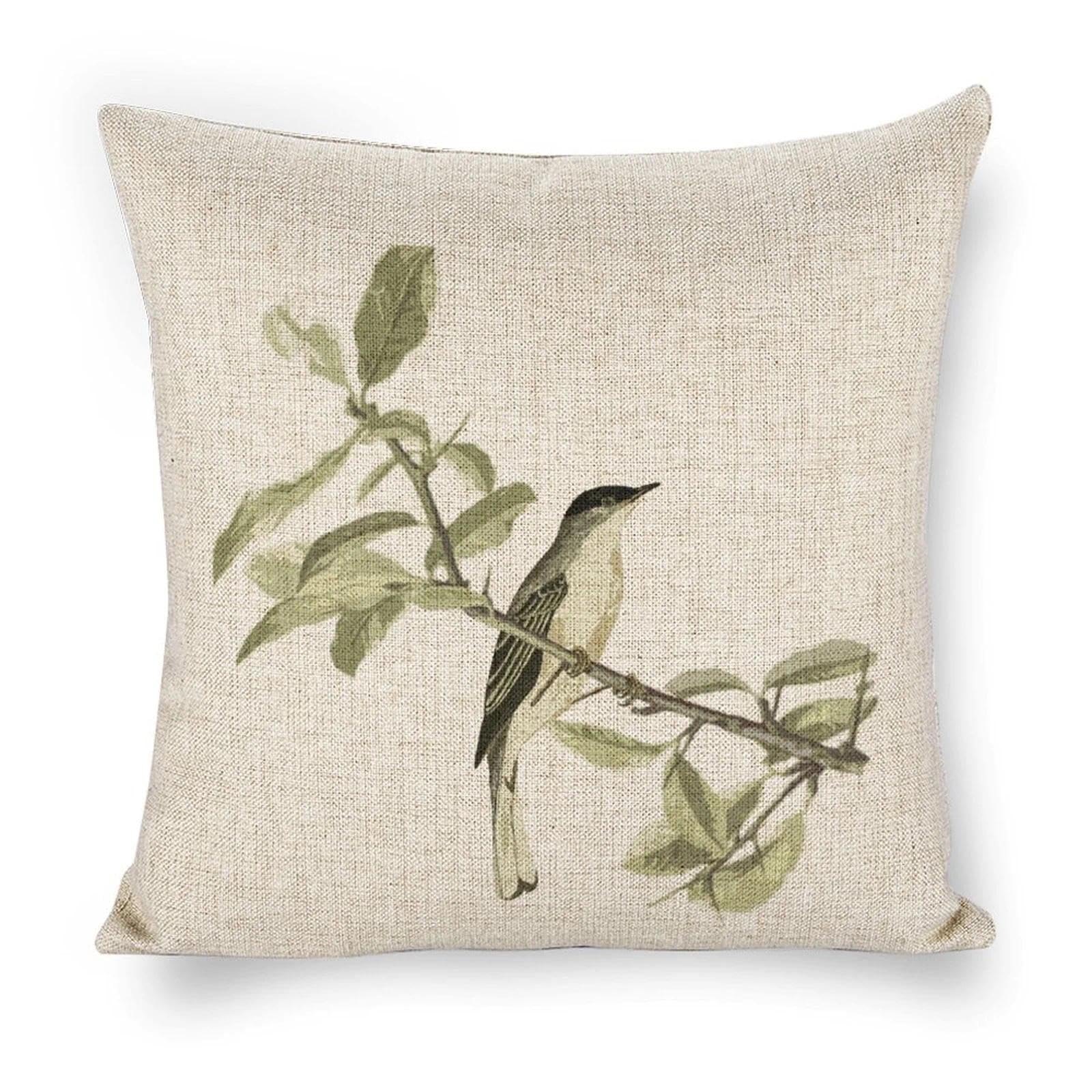 Icotoibabie Linen Throw Pillow Covers 18x18 Rustic Pillowcase Watercolor Bird Double Sided with Zipper Decorative Pillows for Couch Cushion Sofa Outdoor