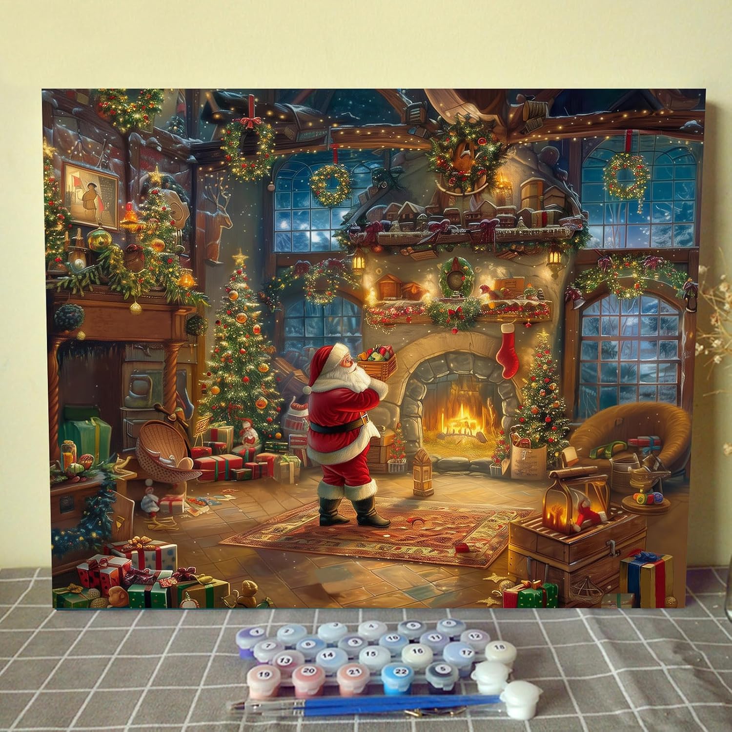 Tucocoo Vintage Christmas Scenery Holiday Paint by Number for Adults Beginner Xmas Painting by Numbers Kits for Adults Canvas Prints Artwork Gifts Arts Crafts Unique Holiday Decorations16x20in Frame