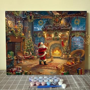 Tucocoo Happy Christmas Paint by Number for Adults Canvas Christmas Celebration Party Painting Kit Include Acrylic Paints&Paintbrush,Christmas Gnome Art Home Wall Decor16x20inch No Frame