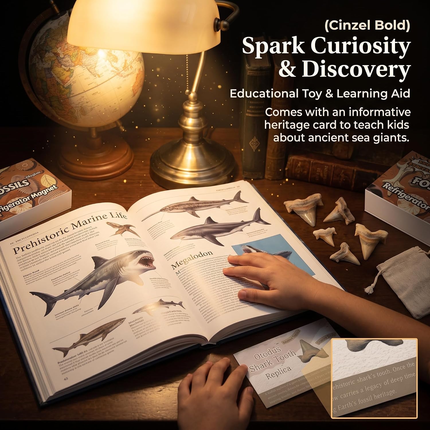 Otodus Shark Tooth Replica Refrigerator Magnet Magnet with Elegant Gift Box & Linen Storage Pouch