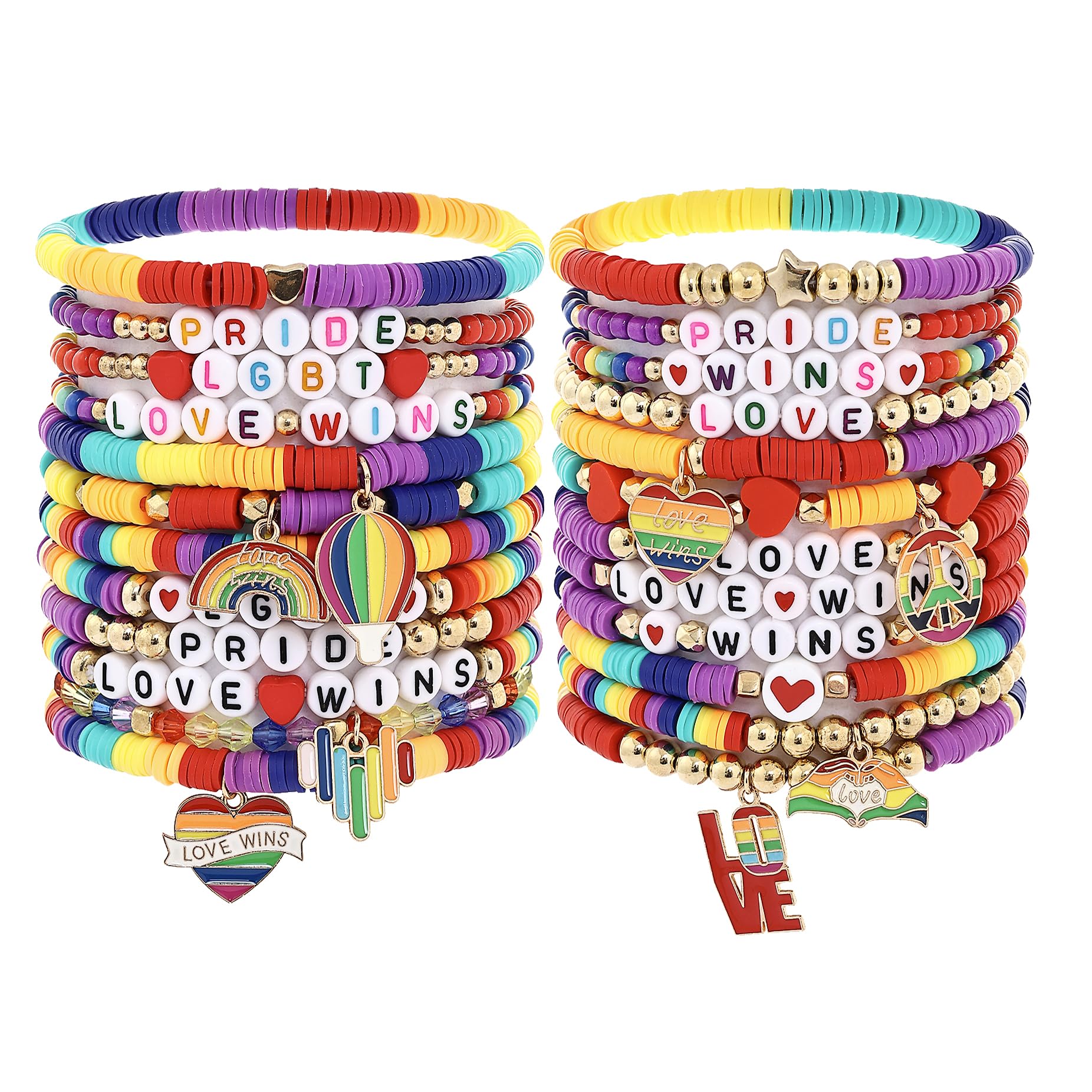 Taouzi 24 Pcs Surfer Heishi Bracelets for Women Bulk Handmade Stackable Stretch Friendship Bracelets Halloween Thanksgiving Christmas Valentines Day