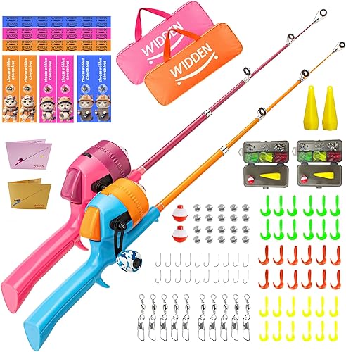 Miniatura 10 de Caña de pescar para niños, caña de pescar telescópica, caña de pescar plegable para niños y carrete con caja de aparejos, línea de pesca, flotador y