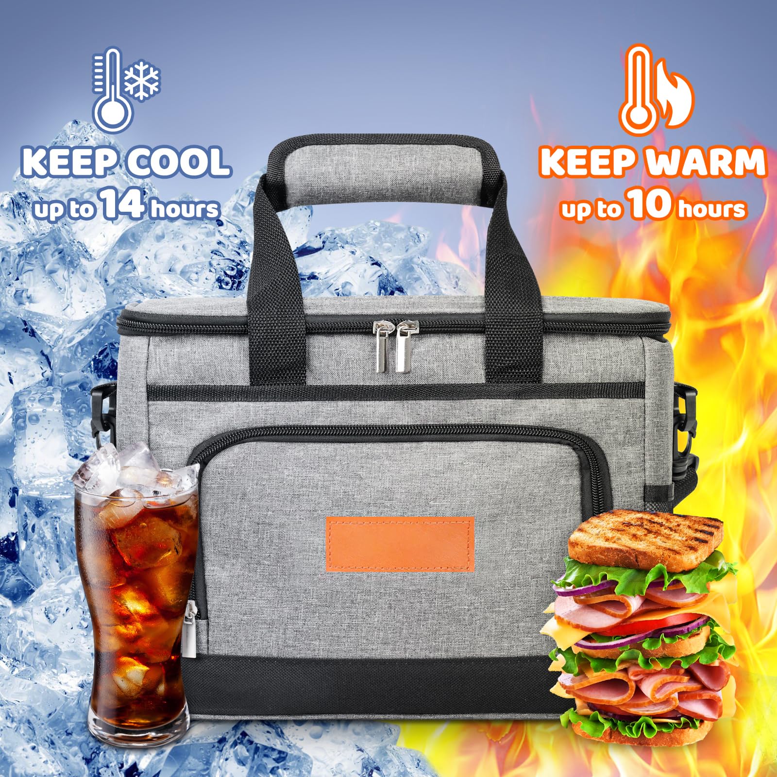 Borsa Termica Porta Pranzo 15L Isolata Impermeabile Lunch Bag con Tracolla Regolabile Grigio