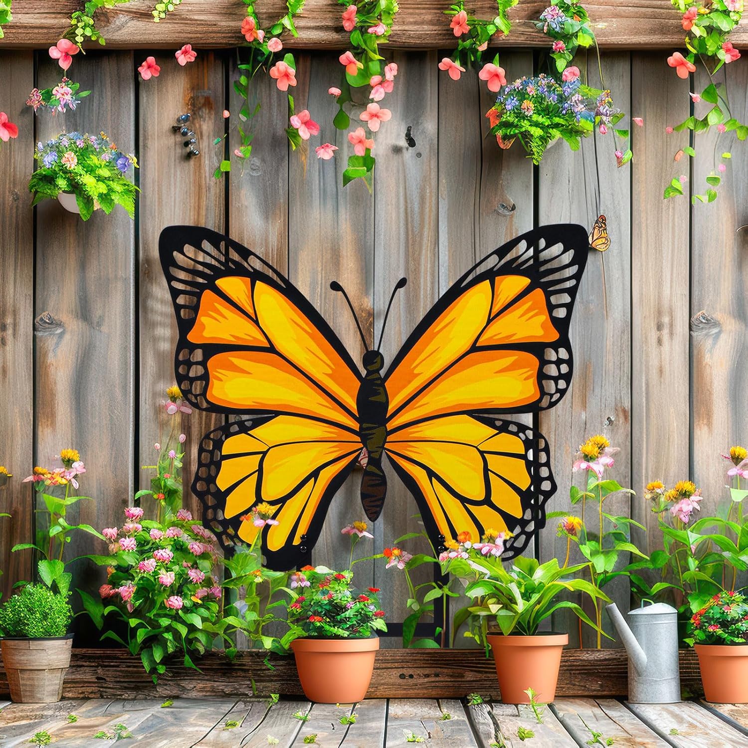 1 Pcs Spring Metal Butterfly Garden Stakes Decor 16.5 Inch Decorative Yellow Butterfly Yard Stake Outdoor Insect Decor Metal Garden Art Ornaments for Patio Porch Lawn Backyard