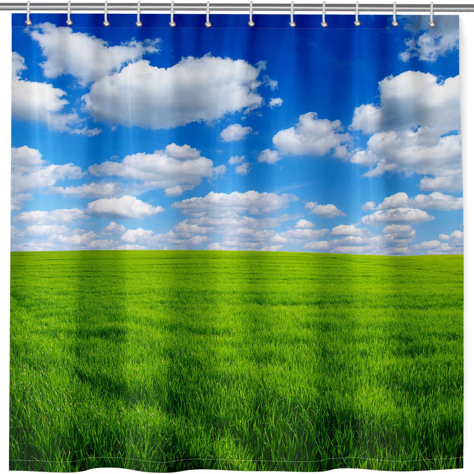 ANHOPE Grassland Shower Curtain Waterproof Polyester Fabric Bathroom Curtain Nature Scenery Green Grass Bathtub Drapes Mould and Mildew Resistant Bath Decor Set with 12 Hooks 180 x 180 cm