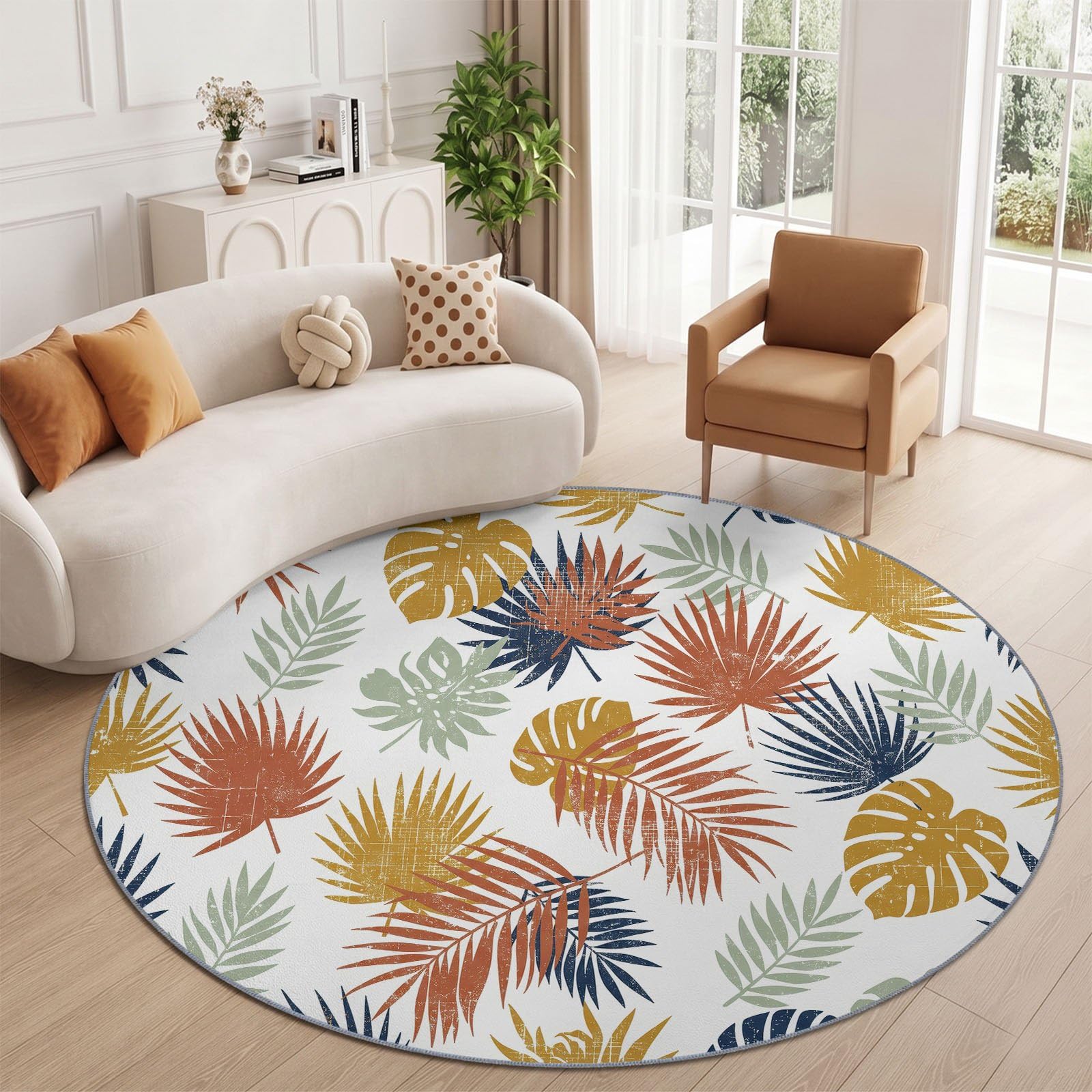 Tropikalny Rustykalny Dywan Salon 160 cm Liść palmowy Monstera Liść Roślina Wielokolorowy Okrągły Można Można Można prać w pralce | Sypialnia Rugs, dywanik na łóżko, antypoślizgowy, dywanik do