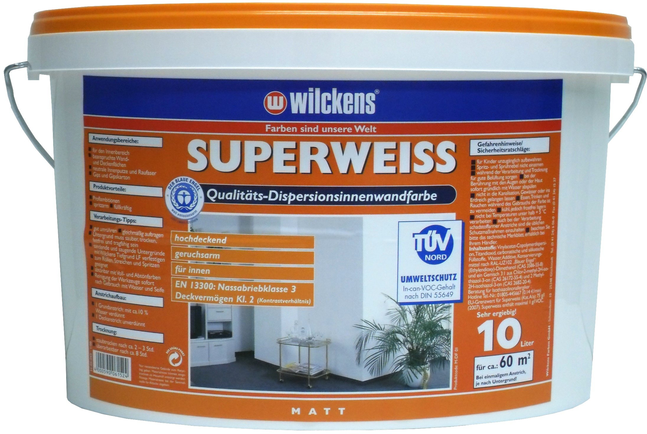 Wilckens 13291000110 - Pintura para interior, color: blanco