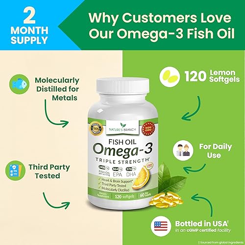Miniatura 4 de Las mejores píldoras de aceite de pescado Omega 3 de triple fuerza 2400 mg de sabor a limón sin burbujas de alta potencia 864 mg de EPA 576 mg DHA