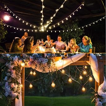 Svater Outdoor Festoon Lights Mains Powered, 25FT Garden String Lights with 13Pcs G40 1W Plastic Bulbs IP45 Waterproof for Outside Patio Backyard Party Dimmable (dimmer not Include) [Energy Class G]