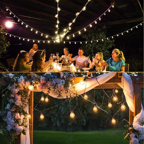 Svater Outdoor Festoon Lights Mains Powered, 25FT Garden String Lights with 13Pcs G40 1W Plastic Bulbs IP45 Waterproof for Outside Patio Backyard Party Dimmable (dimmer not Include) [Energy Class G]