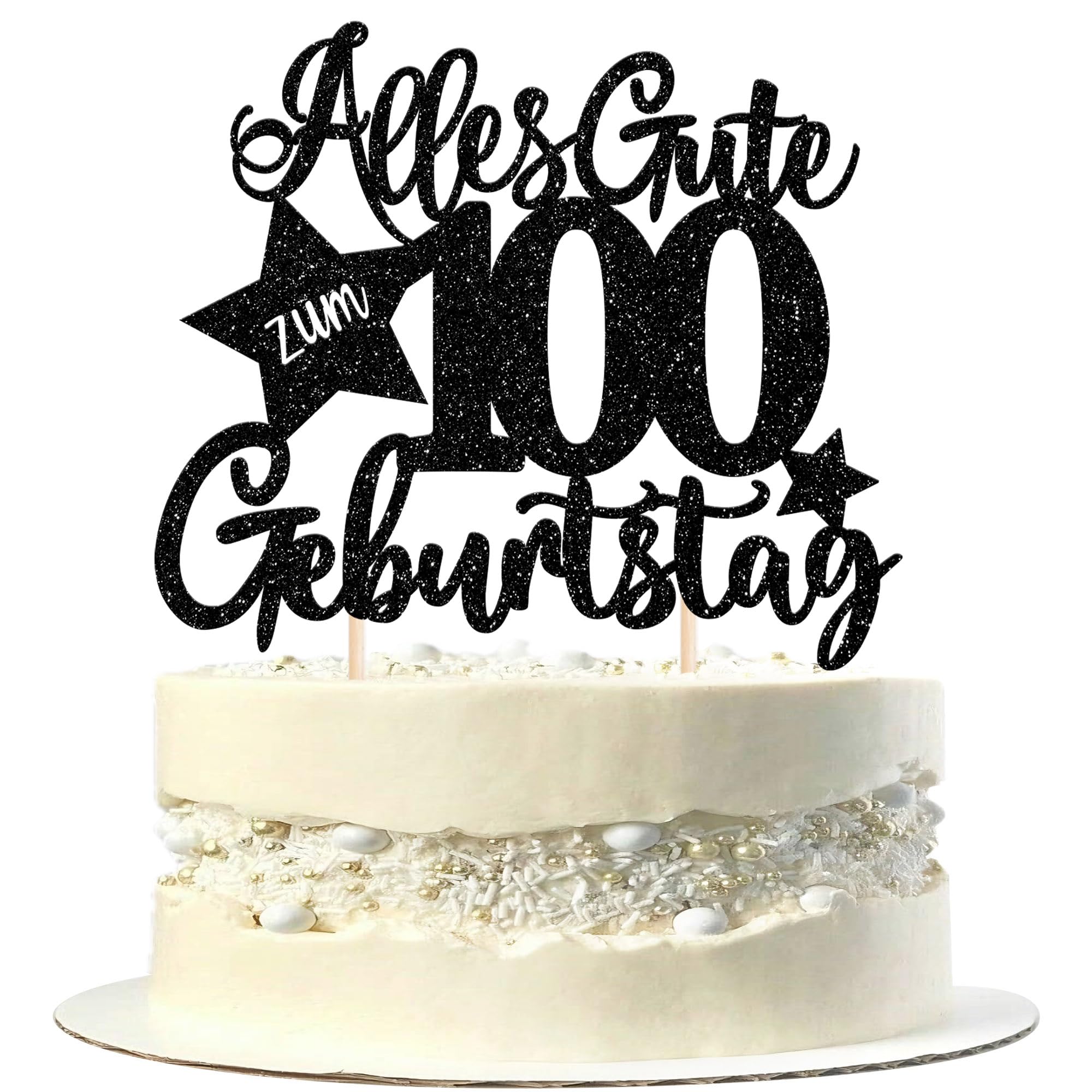 1 Stück 100th Geburtstag Tortendeko Alles Gute zum 100 Geburtstag Kuchen Deko Happy Birthday Cake Topper für 100th Jahrestag Party Kuchen Dekoration Schwarz