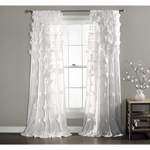 Lush Decor Riley Light Filtering Window Curtain Panel, Single 54" W x 84" L, White - Cute White Curtains for Bedroom - Bow Decor - Coquette Curtains for Windows