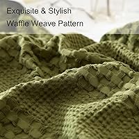 Vista 5 de Ivellow Juego de funda de edredón de tejido gofre, 100% algodón, con textura bohemia, verde oliva, salvia, acogedor, suave, transpirable