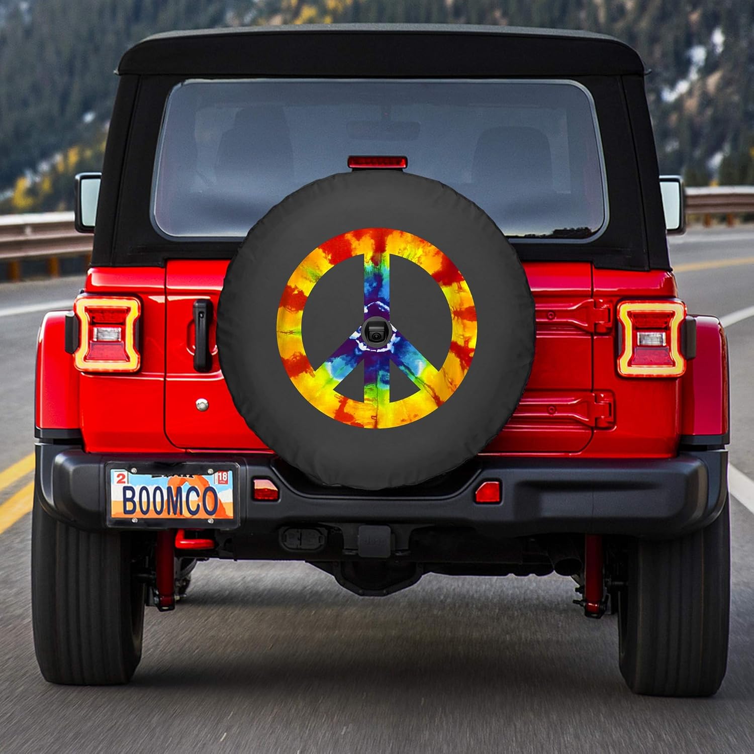 Boomerang - Peace Sign (Tye Dye Print) - 32" Soft JL Tire Cover for Jeep Wrangler JL (with Back-up Camera) - Sport & Sahara (2018-2024)