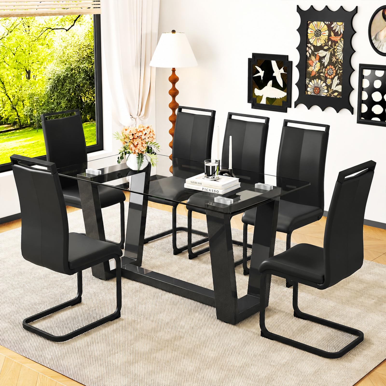 Ebullient Black Glass Dining Table Set