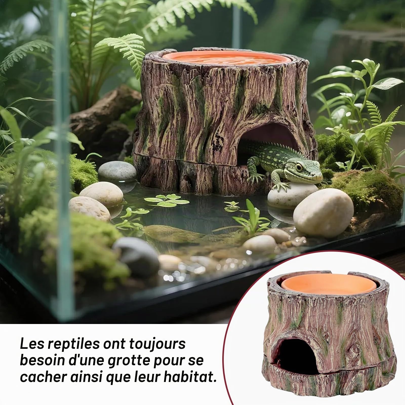Cachette 3 en 1 pour Reptile, Grotte pour Reptiles Et Amphibiens, 3 en 1 Reptilee Hide Cave Reptiles Refuge, Cachette pour Reptile Et Aquarium Caverne pour Gecko, Lézard, Dragon à Barbe