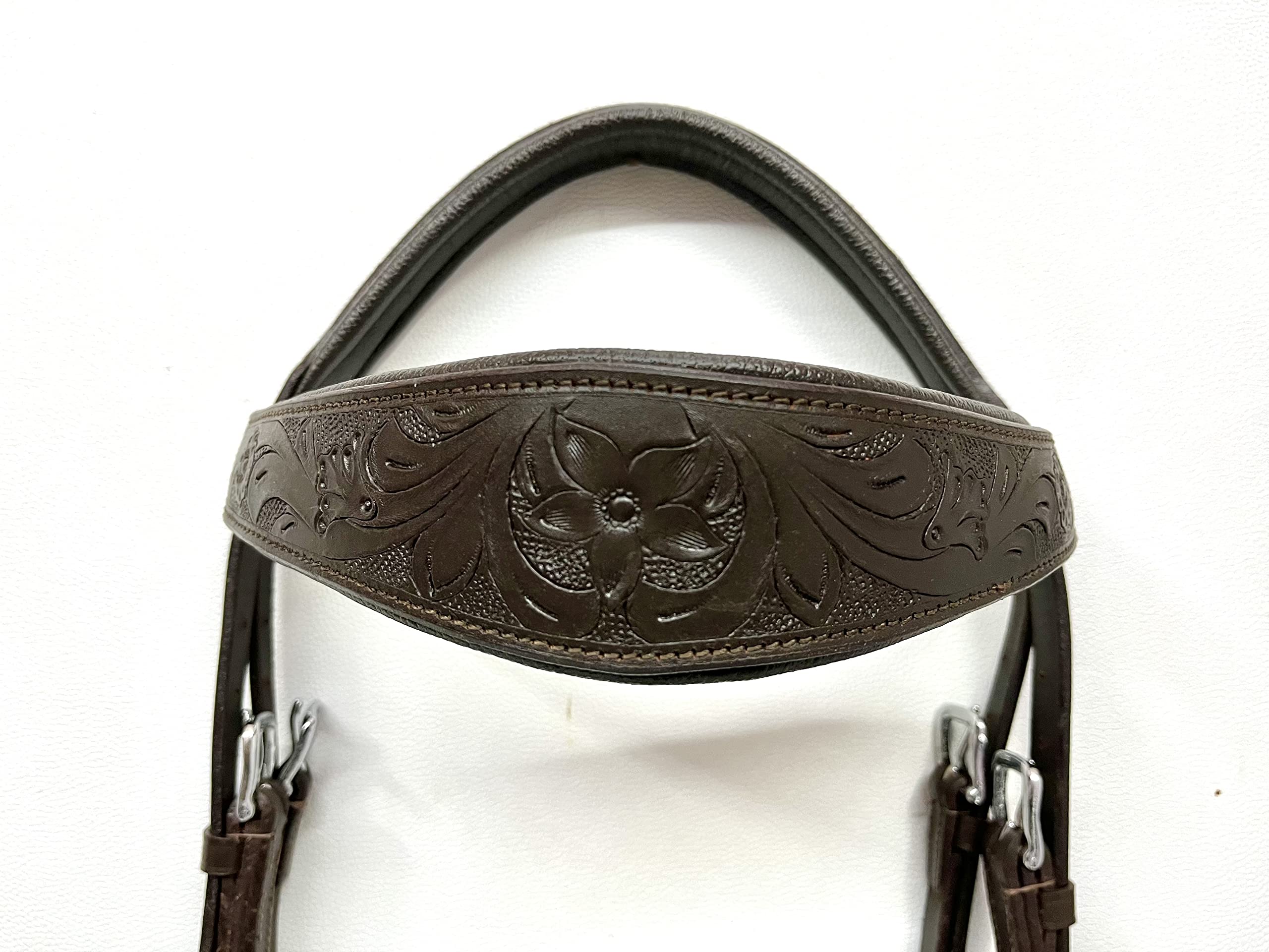 Sidepull gebisslose Trensenzaum Designer-Handschnitzerei Augenbraue Reithalfter oval braun Full Cob Pony