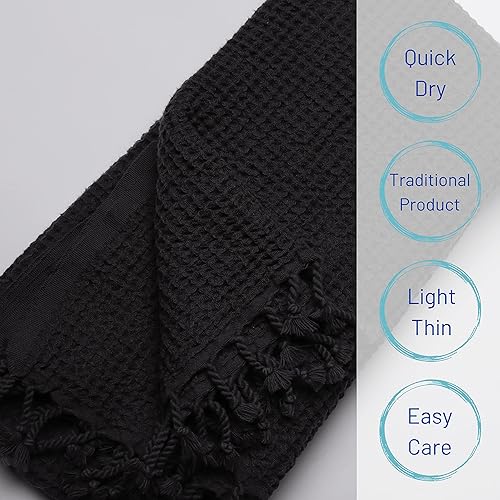 Miniatura 2 de PÜSKÜL - Toallas turcas de playa de algodón ultra suave con tejido de gofre, 67 x 33 pulgadas, paquete de 4 unidades (negro, 4)